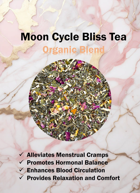 Moon Cycle Bliss Tea for Menstruation & Cramp Relief | Goddess Moon Cycle Tea | Organic Tea for women's wellness | Organic Menstruation tea